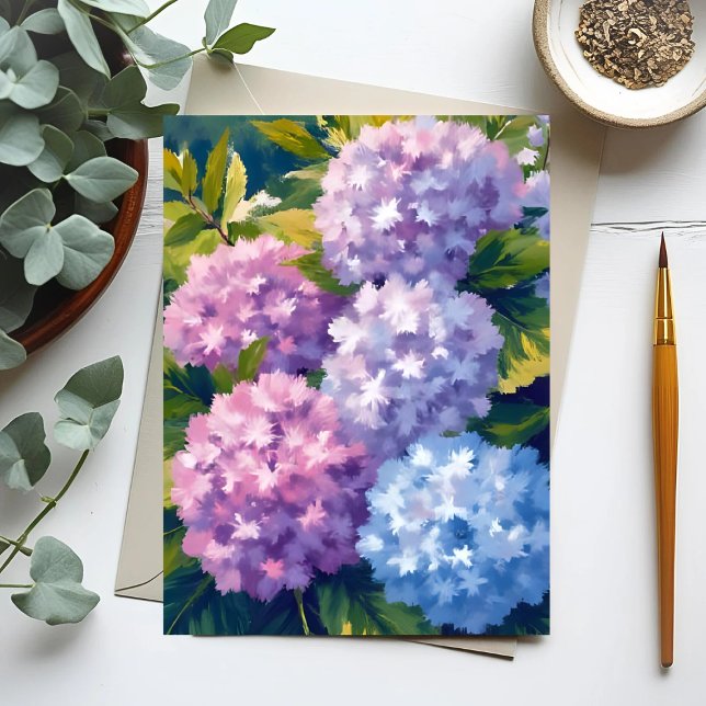 Buske med lila hydrangea | Blommig akvarellmålning Vykort (Skapare uppladdad)