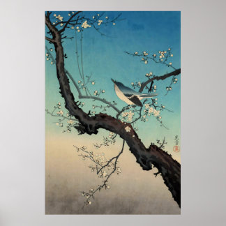 buskskvätta och plommonblommor-Tsuchiya Koitsu Poster