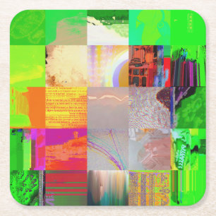 Buss 1521 Abstrakt Glitch Art Cyberpunk Rutnät  Underlägg Papper Kvadrat