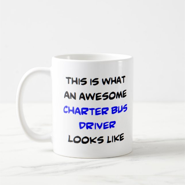 buss, charter, fantastisk kaffemugg (Vänster)