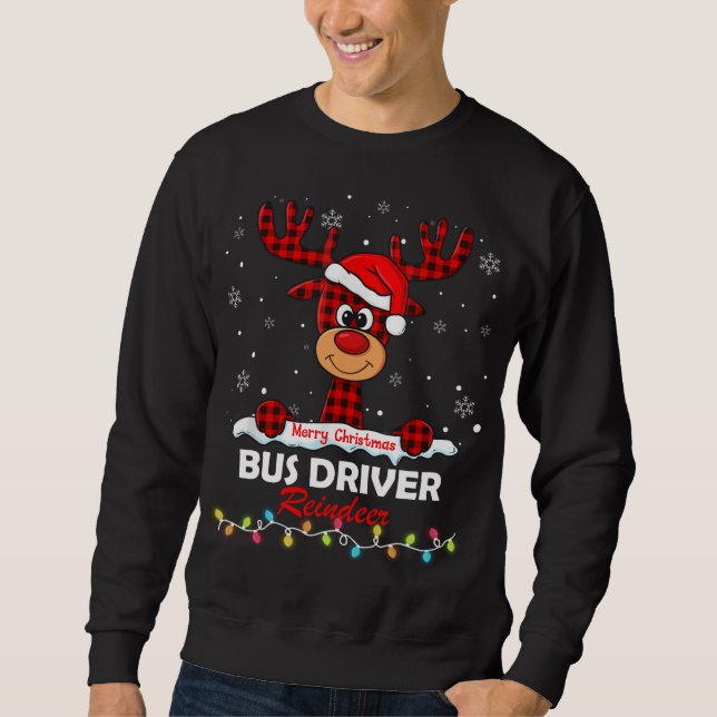 Buss Driver Reindeer Santa Hat Buffalo Play Kristu Lång Ärmad Tröja (Framsida)