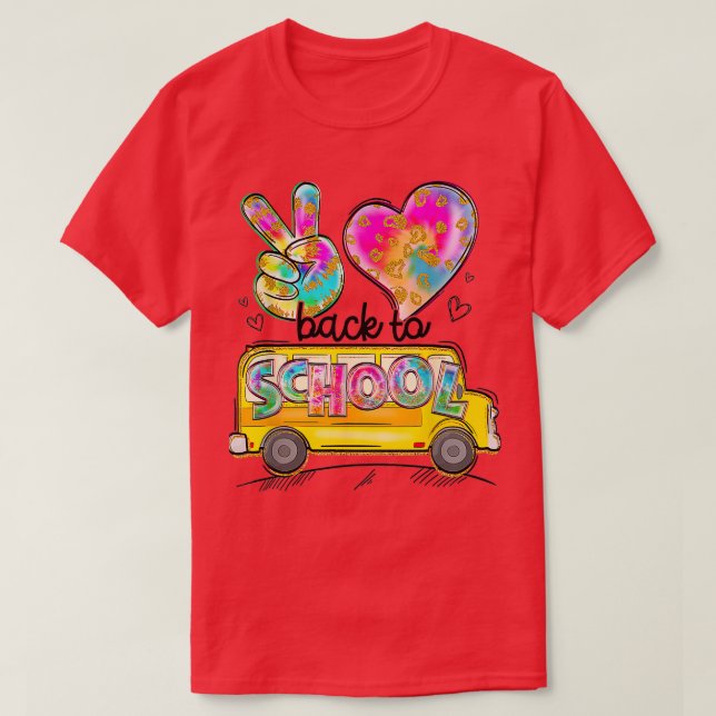 Buss-drivrutin för Peace Kärlek School Cute Back t Shirt (Design framsida)