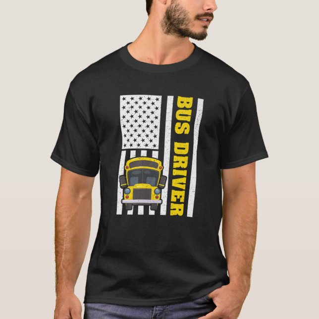 Buss-drivrutin Retro American Flagga Buss Driver 4 T Shirt (Framsida)