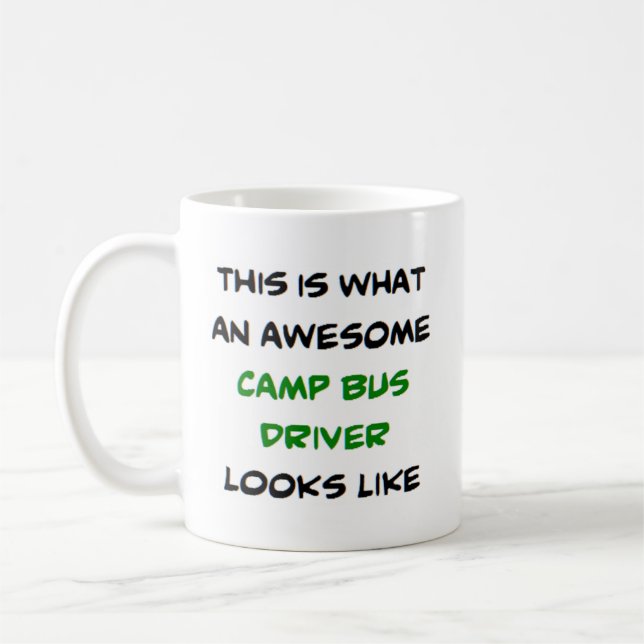 buss, förare, läger, fantastisk kaffemugg (Vänster)