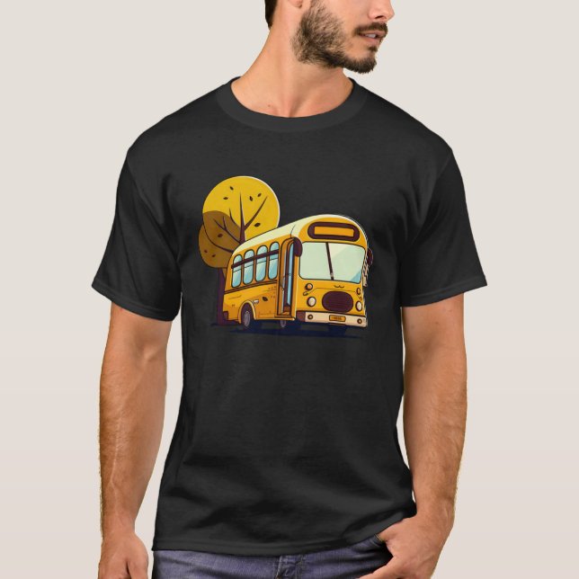 Buss framför träd bussförare t shirt (Framsida)
