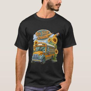 Buss hållplats solsken skola buss och solrosor t shirt