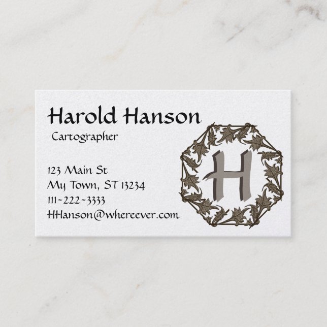 Buss. Kort - Löv i cirkel med monogram (Framsida)