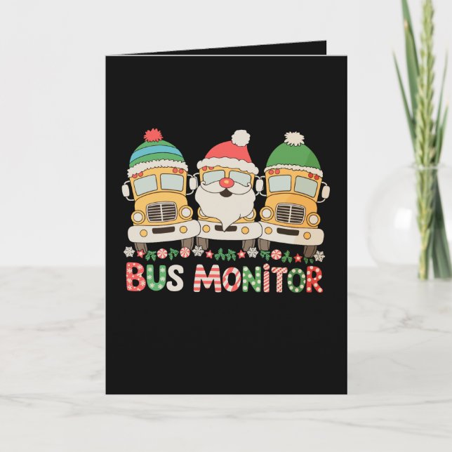 Buss Monitor Santa Hatt Snö Xmas Ljusstake Jul Kort (Framsida)