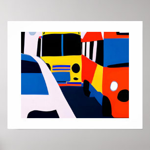 Buss och bilar i primär Färg Skriv ut Poster