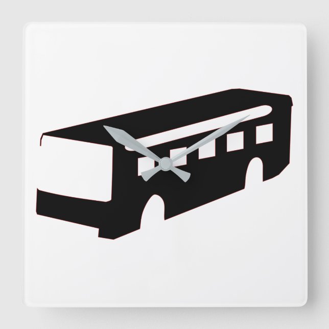 Buss Silhouette Fyrkantig Klocka (Framsida)