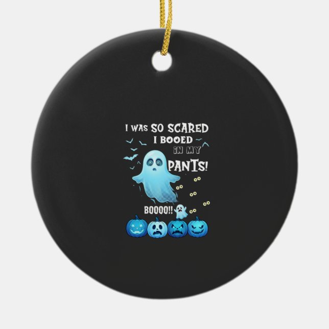 Bussade Byxor Halloween Spöke Blå Pumpor Julgransprydnad Keramik (Framsidan)