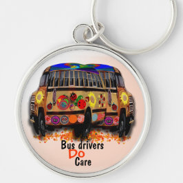Bussförare att bry sig rund silverfärgad nyckelring
