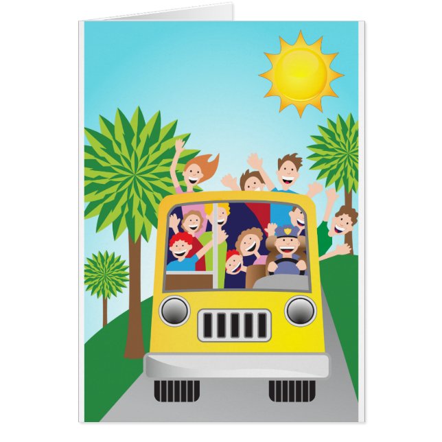 Bussridningfolk tecknad hälsningskort (Framsidan)
