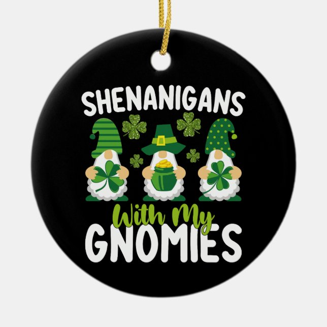 Busstreck Med Mina Tomtar Gnome St Patrick's Day Julgransprydnad Keramik (Framsidan)