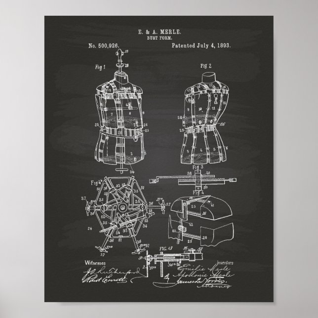 Bust Form 1893 Patent Art Chalkboard Poster (Framsidan)