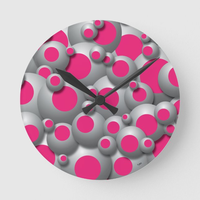 Bustling Bubbles Shock rosa Round Clock Rund Klocka (Framsida)