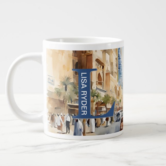 Bustling Riyadh Street View - Monogram Jumbo Mugg (Vänster)