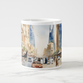 Bustling Riyadh Street View - Monogram Jumbo Mugg
