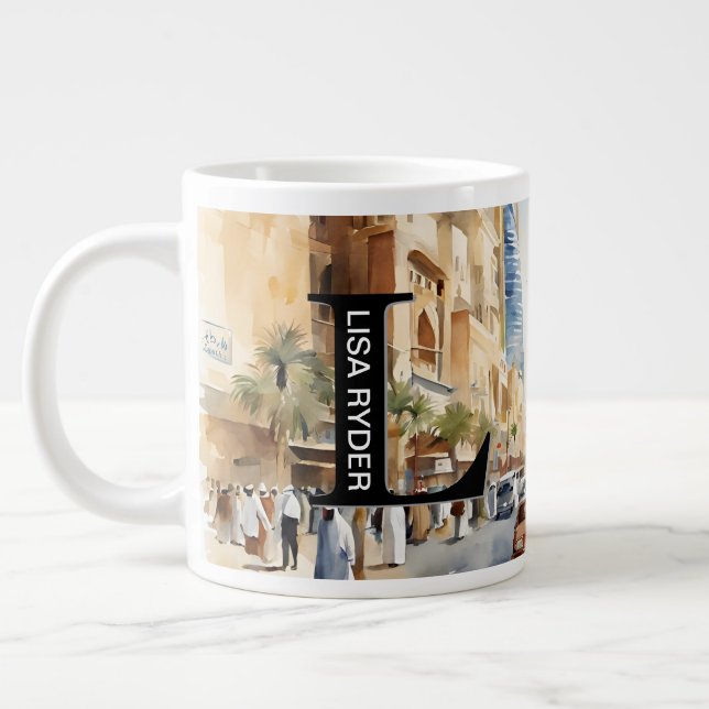 Bustling Riyadh Street View - Monogram Jumbo Mugg (Vänster)