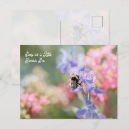 "Busy as a Little Bumble Bee" Soft Pastel Flowers Vykort
