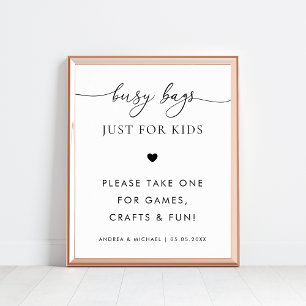 Busy Bags för barn Heart Script Bröllop-tecken Poster