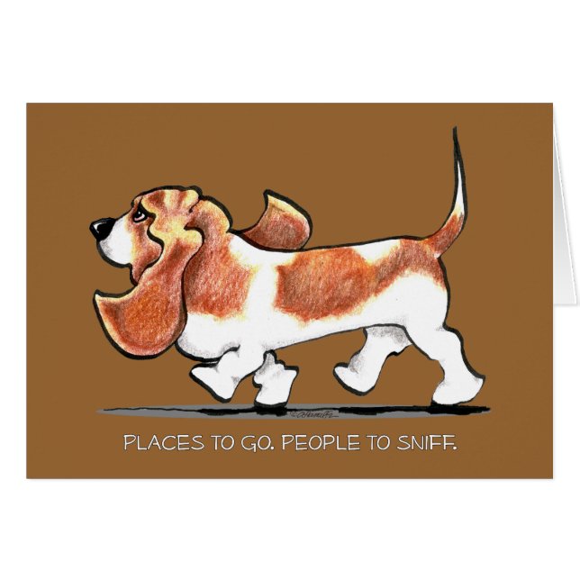 Busy Basset Hound Hälsningskort (Framsidan Horizontal)