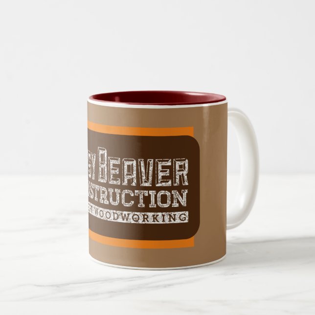 Busy Beaver Construction White Gfx Brown Orange BG Två-Tonad Mugg (Framsida höger)