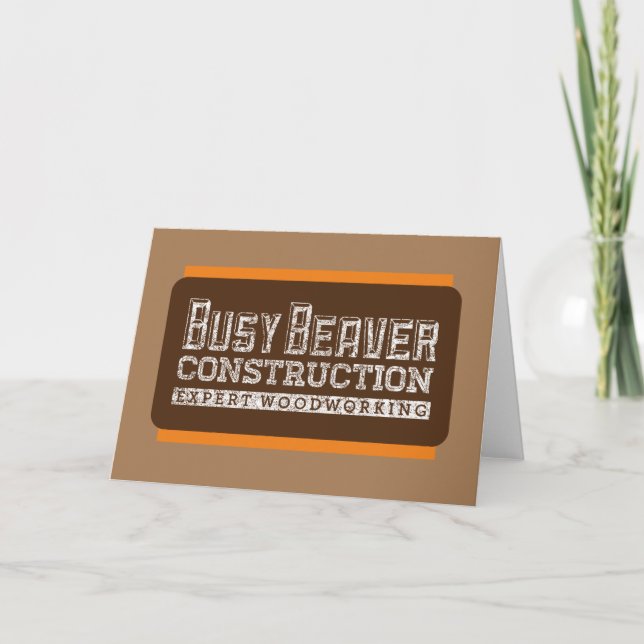 Busy Beaver Construction White Gfx Brown Orange Helgkort (Framsida)