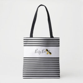 Busy Bee, Black and White Rand Shoulder Tote Tygkasse