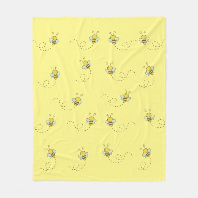 Busy Bee Cute Yellow Pattern Fleecefilt (Framsidan)
