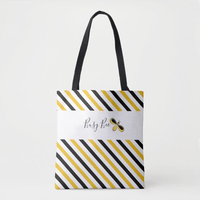 Busy Bee Diagonal Rand Shoulder Tote Tygkasse (Framsida)