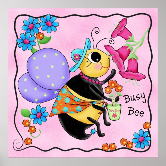 Busy Bee Dsed Stollig honey Bee Rosa Art Poster (Framsidan)