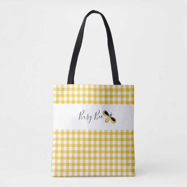 Busy Bee, Gult Gingham Shoulder Tote Tygkasse (Framsida)