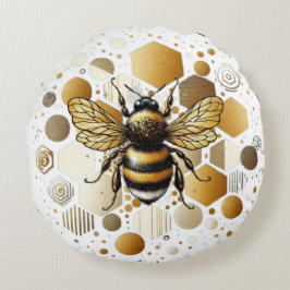 Busy Bee på Honeycomb: Hexagons and Circles Rund Kudde