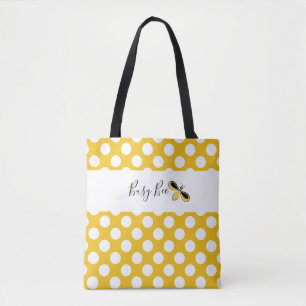 Busy Bee, White Polka dots Shoulder Tote Tygkasse