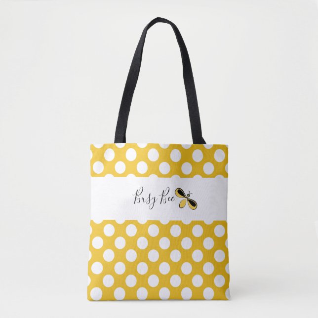 Busy Bee, White Polka dots Shoulder Tote Tygkasse (Framsida)