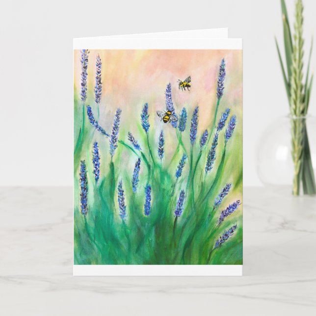 Busy Bees on Salvia Card<Blank Inside> Inbjudan (Framsida)