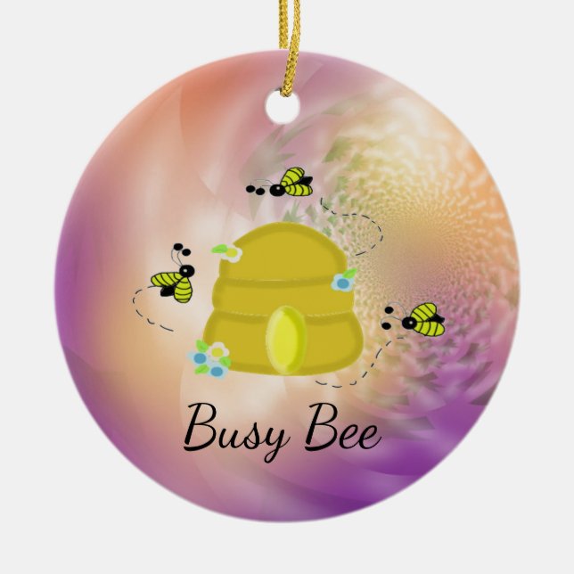 Busy Bees Whimsical Multicolor Julgransprydnad Keramik (Framsidan)