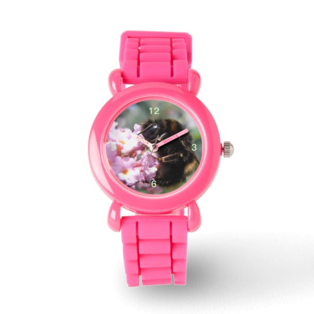Busy Bumblebee och Rosa Flowers Glitter Watch Armbandsur (Framsida)