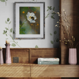 Busy Bumblebee Pollinating White Cosmos Flower Fototryck