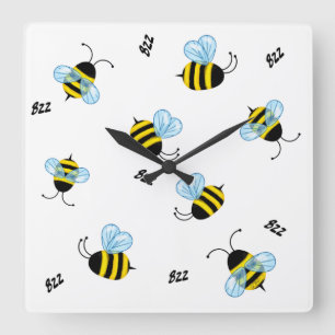 Busy Buzzing Humla Honeybees Fyrkantig Klocka