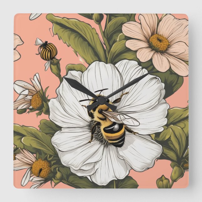 Busy gathering Pollen  Fyrkantig Klocka (Framsida)