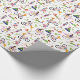 Busy Girls Watercolor Mönster Presentpapper