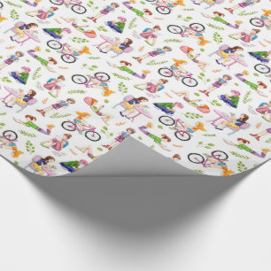 Busy Girls Watercolor Mönster Presentpapper