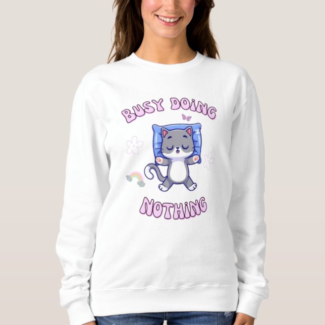 Busy gör ingenting Chibi Cat T Shirt (Framsida)
