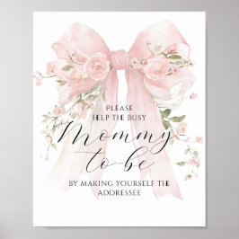 Busy Mamma Adress Blommigt Bow Girl Baby Shower Poster