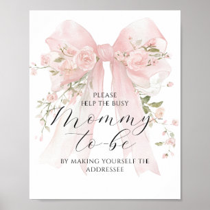 Busy Mamma Adress Blommigt Bow Girl Baby Shower Poster