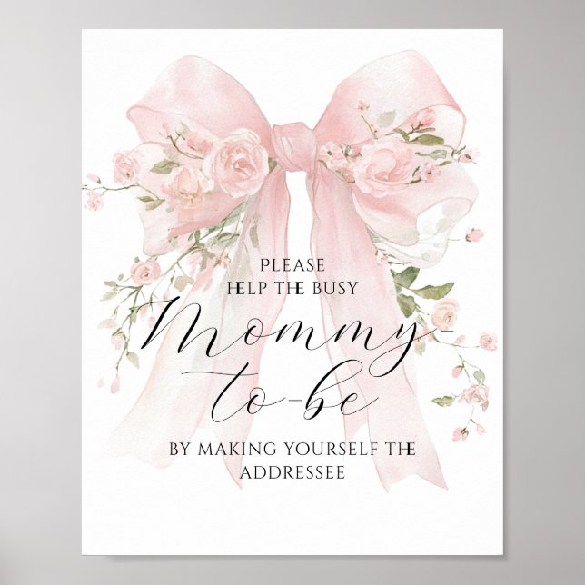 Busy Mamma Adress Blommigt Bow Girl Baby Shower Poster (Framsidan)