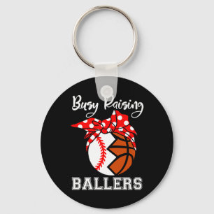 Busy Raising Ballers Funny Baseball Basketball Mam Nyckelring