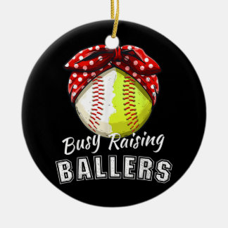 Busy Raising Ballers Funny Softball Baseball Game Julgransprydnad Keramik